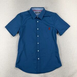 PJ Paul Jones Men's Small Blue With Red Stripe Button Up Stretch Breathable EUC